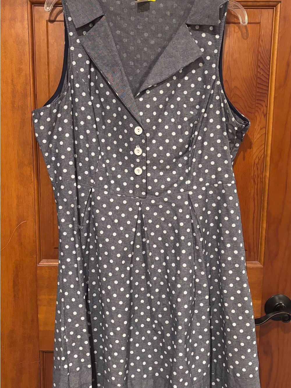 Sleeveless Polka Dot A-Line Dress - light Denim/White